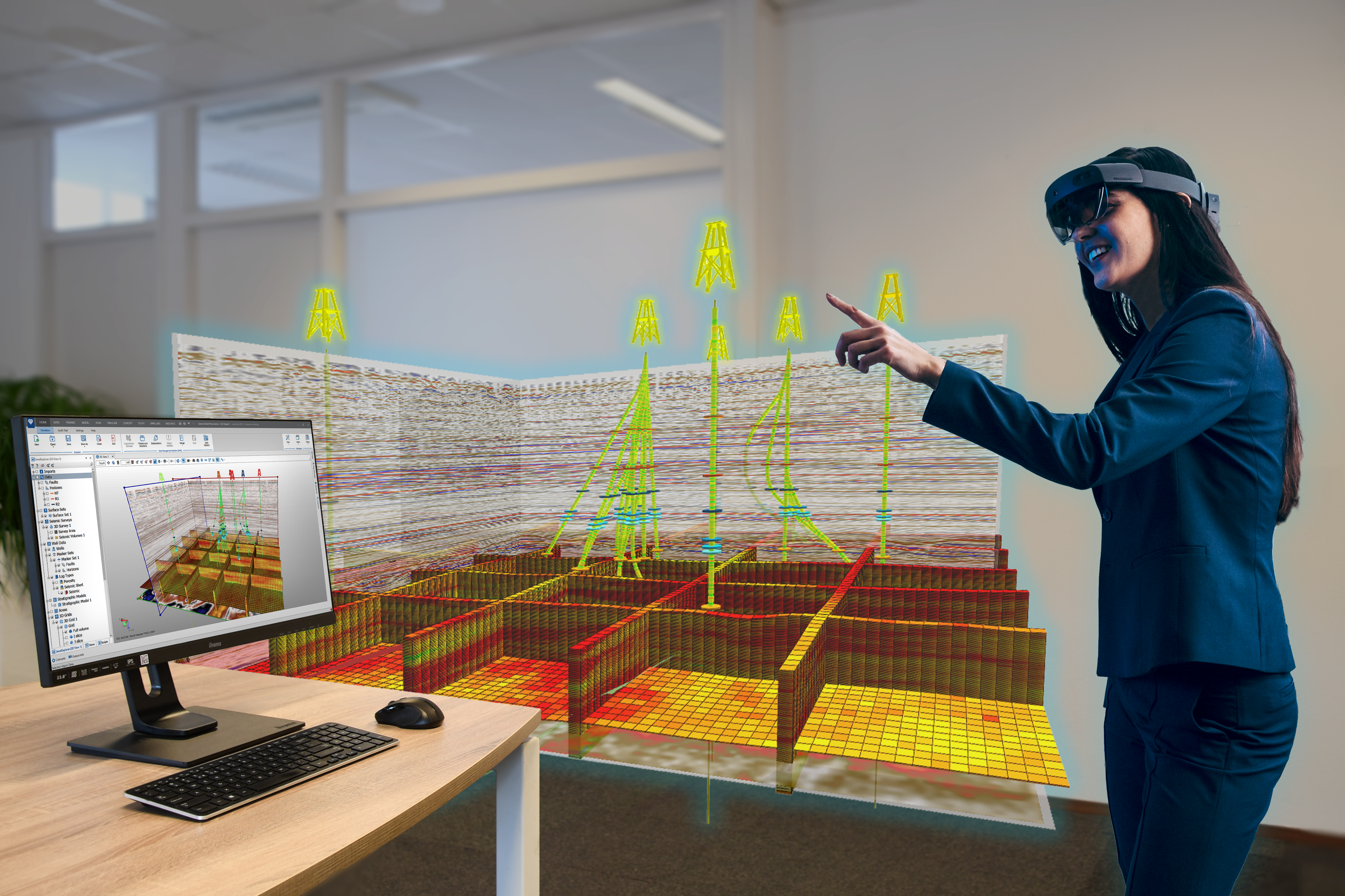 Person looking at 3D Grid Model